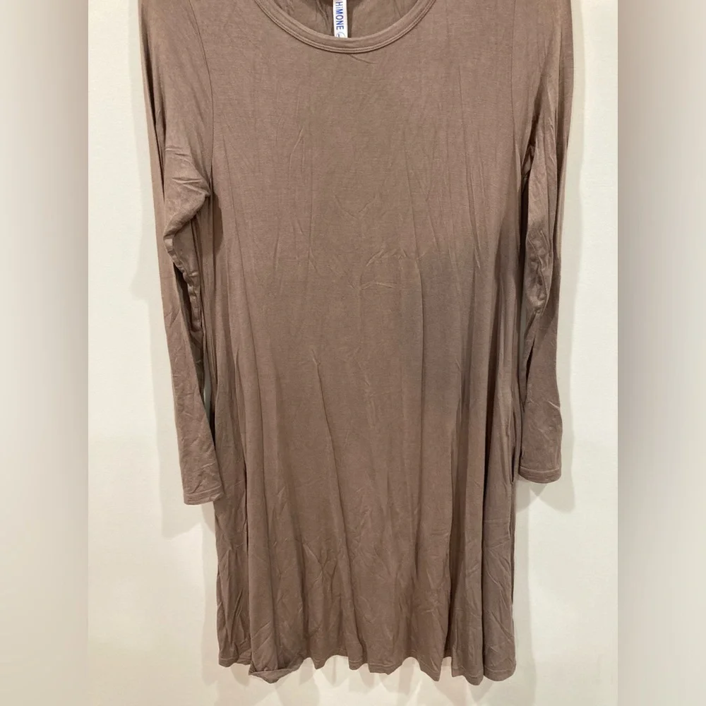 Himone Tan Long Sleeve Solid Dress with Pockets Large - Picture 4 of 13